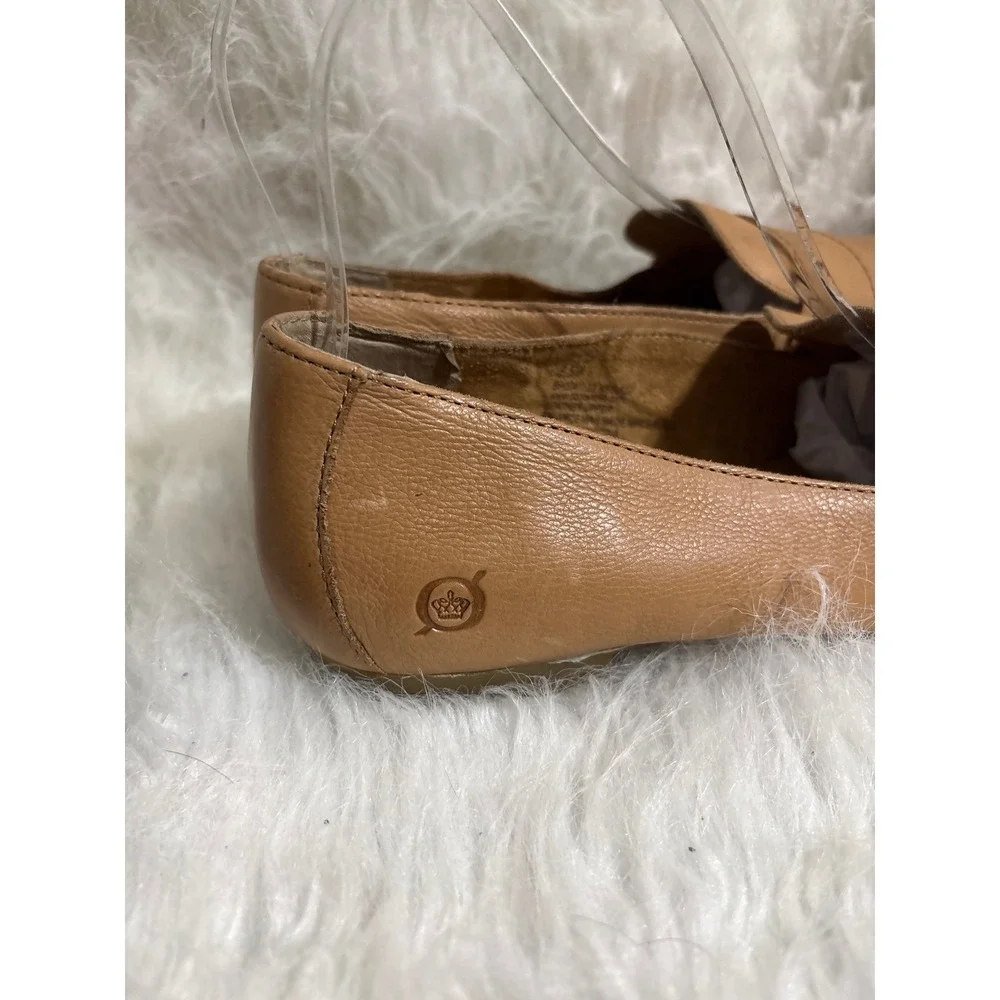 Born Tan Leather Penny Loafers Square Toe Slip On Flats Womens 8.5M BR0041102